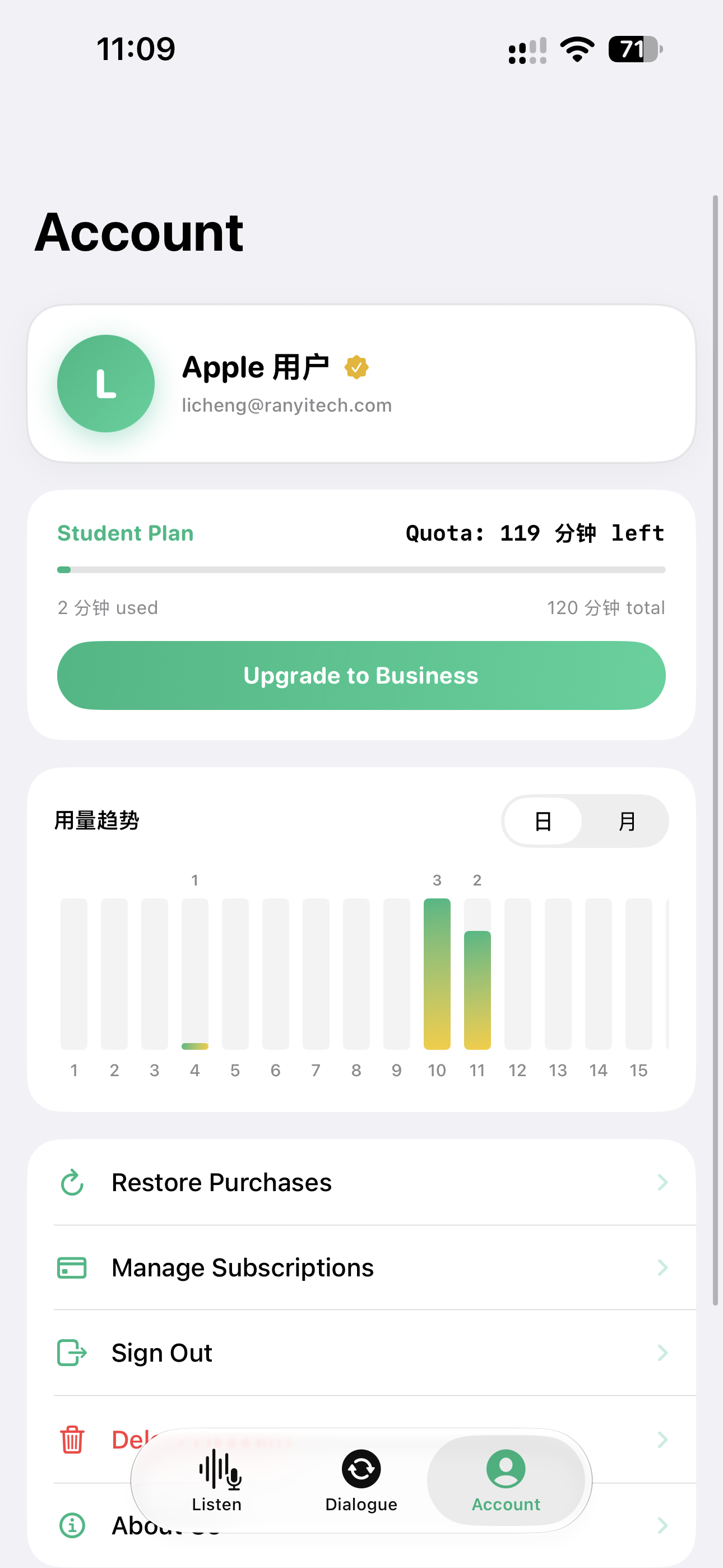 账户与用量趋势界面